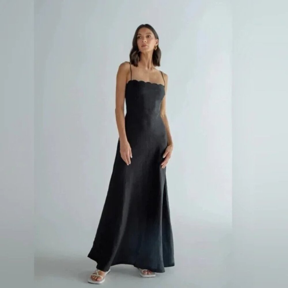 Free People Black Maxi Dress with Scalloped Bodice